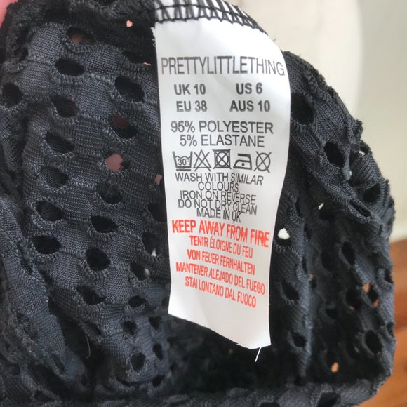 Pretty Little Thing BNWT | Size 10 | Black Fishnet Bardot Tie Front Crop Top - Picture 9 of 9